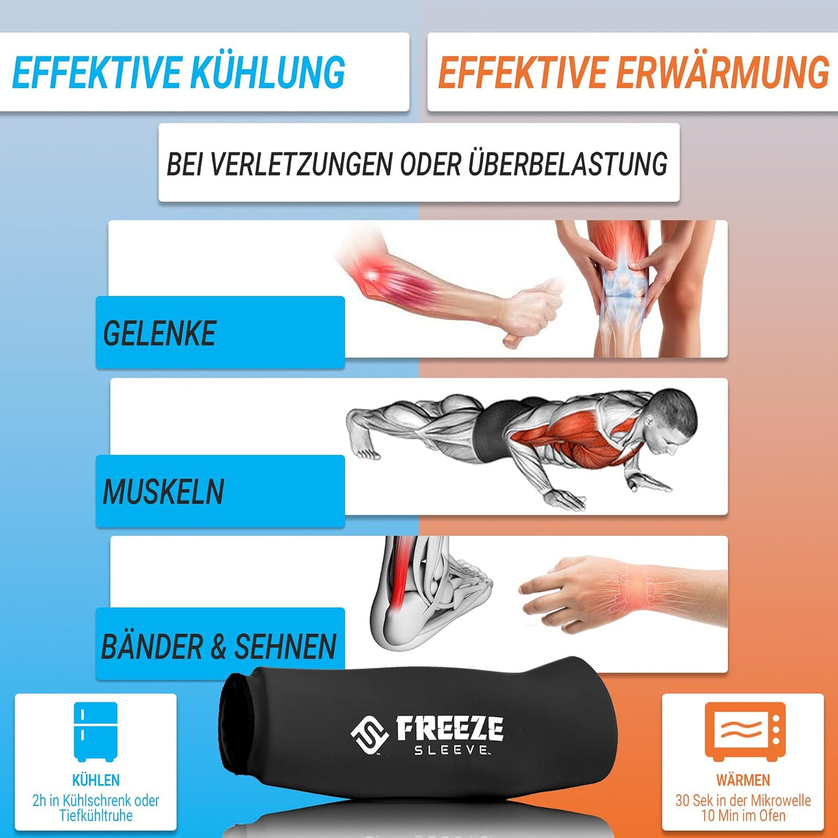 FreezeSleeve Manga de compresión para terapia fría – Manga natural para alivio del dolor para músculos y articulaciones – Tamaño para hombres, mujeres y niños – Fabricado en Estados Unidos – para artritis, lesiones y recuperación deportiva
