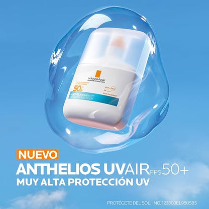 La Roche-Posay Anthelios UVAIR SPF 50+, Serum Protector Solar invisible 50 ml. Textura ligera. Con Ácido Hialurónico, Niacinamida y Vitamina E.
