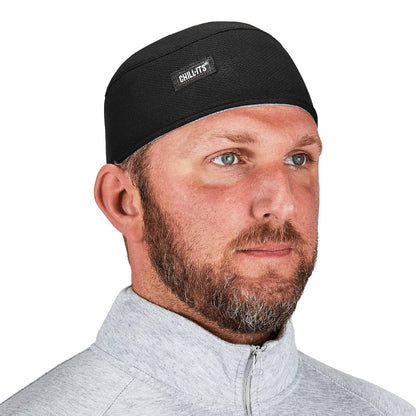 Ergodyne Chill Its 6630 - Gorra de Calavera, Forrada con Banda de Rizo para el Sudor, Absorbe el Sudor, Color Negro - Negro