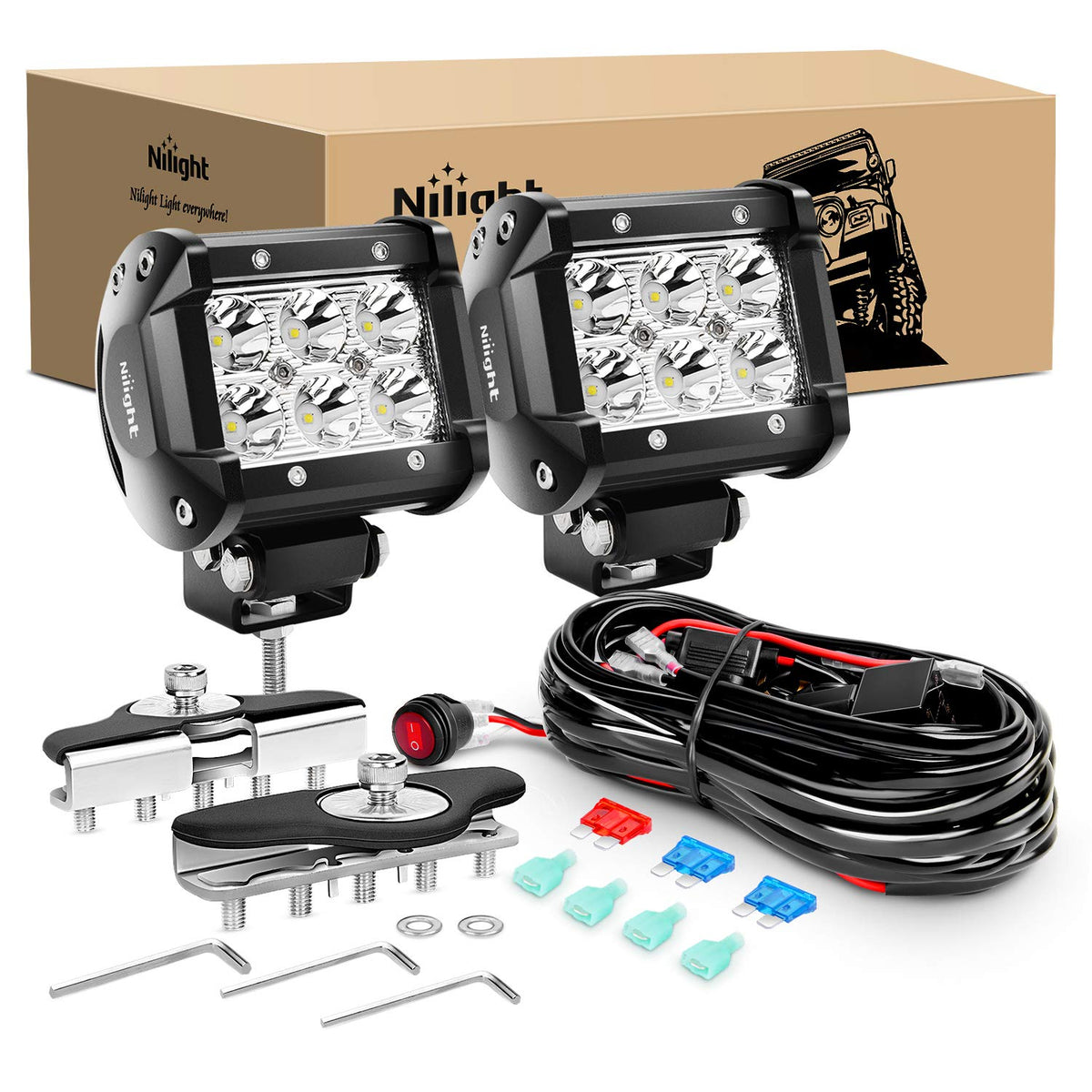 Nilight 2 Cápsulas LED de 4 in 18 W para Pilar Universal con Arnés de Cableado ZH425