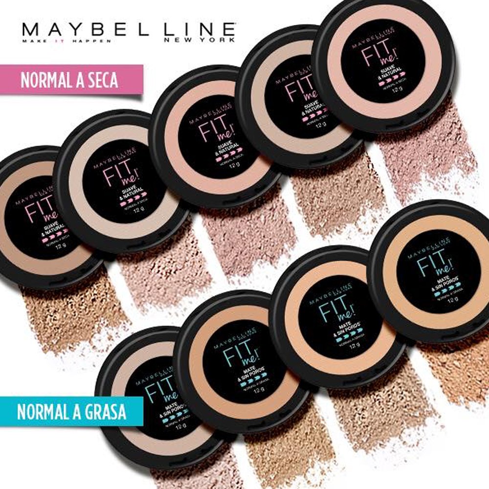 Maybelline Base de Maquillaje en Polvo Fit Me, 310 Sun Beige, 12 gr, matifica y controla brillo por 16h, minimiza la apariencia de poros, iguala el tono y la textura de la piel