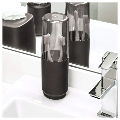 InterDesign Austin Covered Holder, Holds Regular and Electric Toothbrushes, Smoke/Matte Black