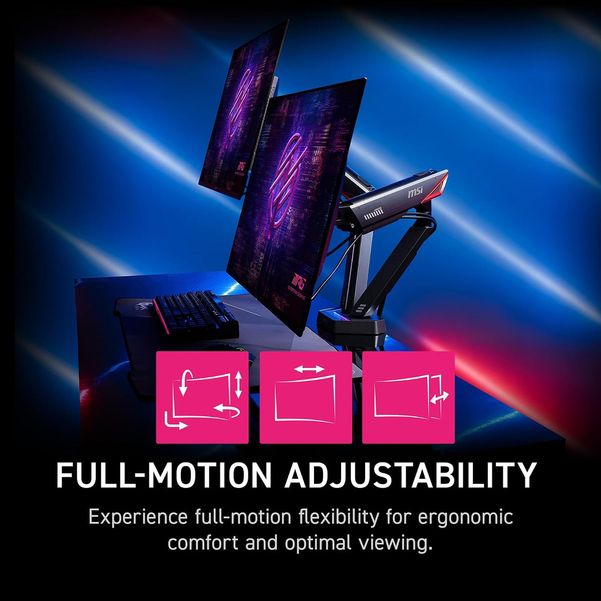 MSI MPG MT161DR - Brazos de Soporte para Monitor Doble RGB de Alta Calidad, Soporte de 17-38 Pulgadas, Compatible con VESA, Montaje asistido por Resorte Ajustable, 36 Libras por Capacidad de