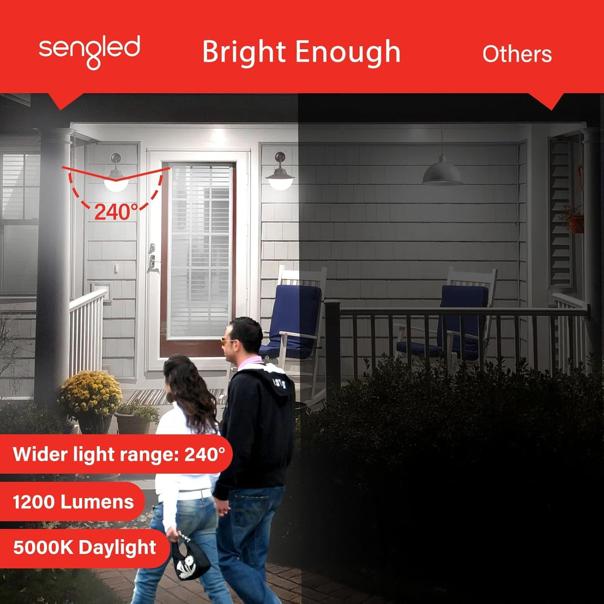 Sengled - Bombillas de luz LED A19 para exteriores, paquete de 3 bombillas con sensor LED A19, luz diurna de 5000 K, 1200 lúmenes, equivalente a 75 W, 10,5 W, base E26, bombillas de fotocélula
