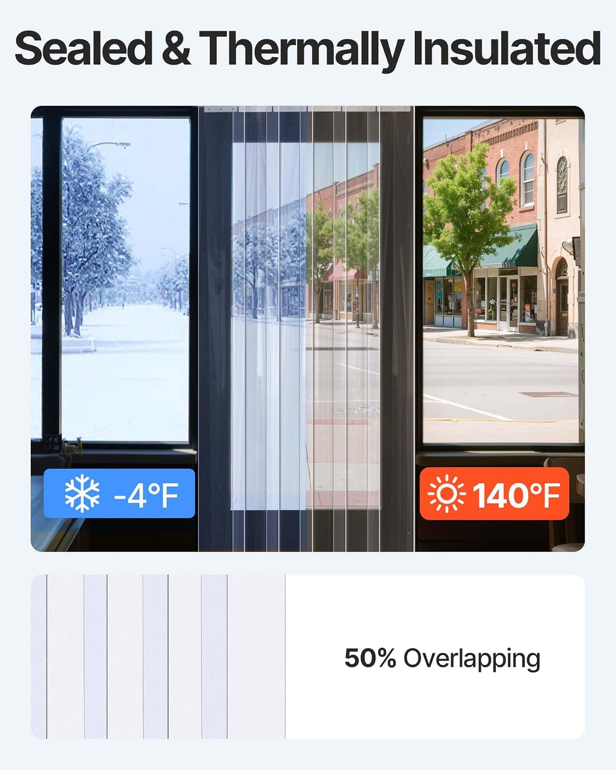 VEVOR 24PCS PVC Strip Curtain 96in (8 ft) Width x 96in (8 ft) Height, Vinyl Door Strips Strips 2mm Thickness, Plastic Door Curtain with 5cm Overlap, for Freezer Doors Warehouse Doors