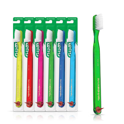 GUM Classic - cepillo para polvo de dientes suave, cabezal compacto, incluye punta de goma, 1 unidad (paquete de 6)
