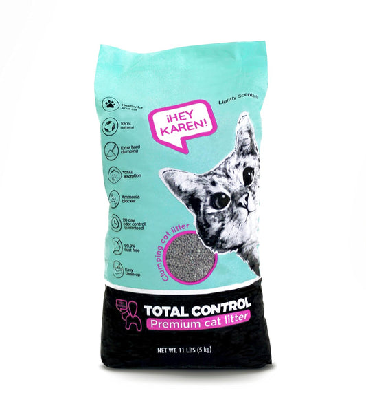 ¡Hey Karen! Arena para Gato 5 kg, Premium Control Total, Rápida Absorción de líquidos, Eliminación Total de olores al Contacto, Libre de Polvo, con Aroma