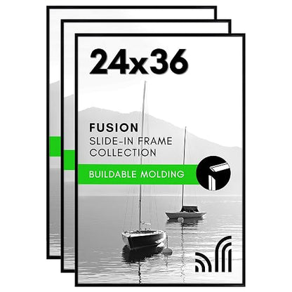 Americanflat - Marco para póster de 24 x 36 pulgadas con cubierta frontal pulida, juego de 3 marcos de fotos deslizantes con molduras construibles - Colección Fusion - Marcos de fotos para exhibición