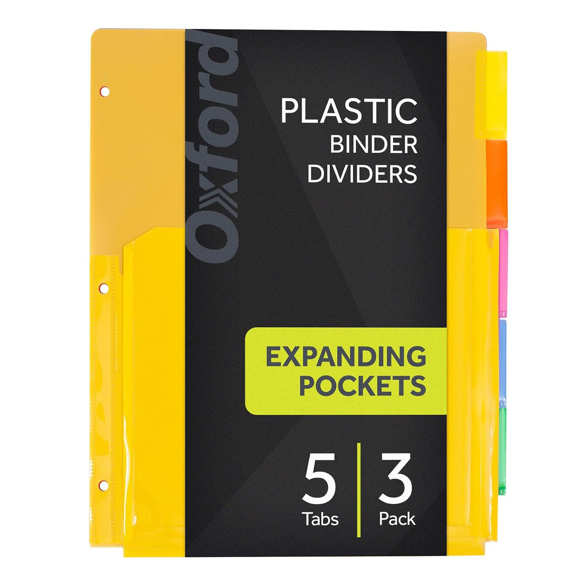 Oxford 89605 - Divisores de plástico expandibles, divisor para carpeta de 3 anillas, bolsillos frontales flexibles expandibles, 8 pestañas, pestañas multicolores insertables, tamaño carta, 3 juegos