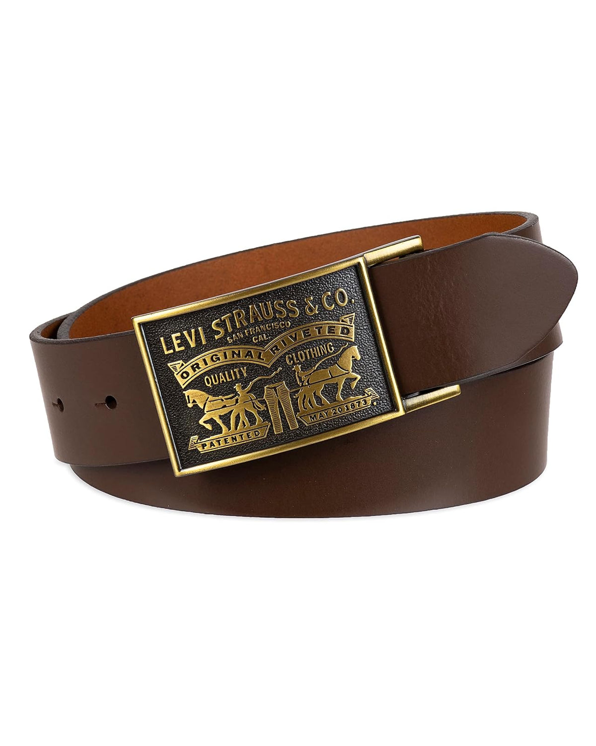 Levi's - Cinturón de mezclilla para hombre con hebilla de placa extraíble
