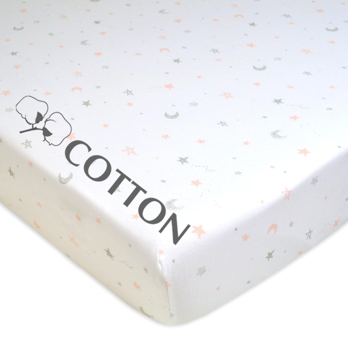 American Baby Company - Sábana Bajera Ajustable de 100% algodón Natural de 52 x 28 Pulgadas, Suave, Transpirable, hipoalergénica y Suave, con Estrellas Rosas y Lunas, Neutro para niños y niñas