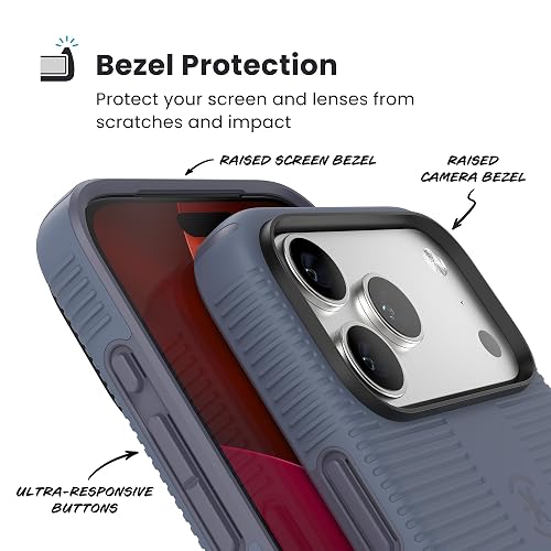 Speck CANDYSHELL Grip +MS Funda para iPhone 17 Pro MAX, Color Azul Misterioso, Tela Vaquera descolorada, Agarre Protector Delgado, protección contra caídas, Compatible con MagSafe