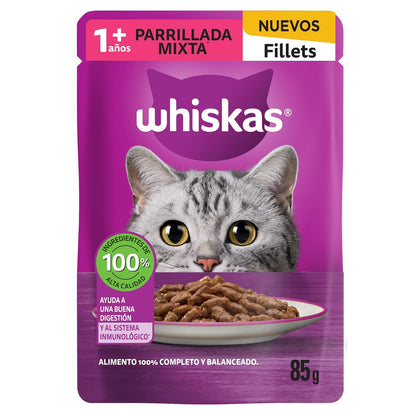 Whiskas Sobres para Gato, 24 Piezas de 85g, Varios Sabores - Carne - Alimento Húmedo para Gato