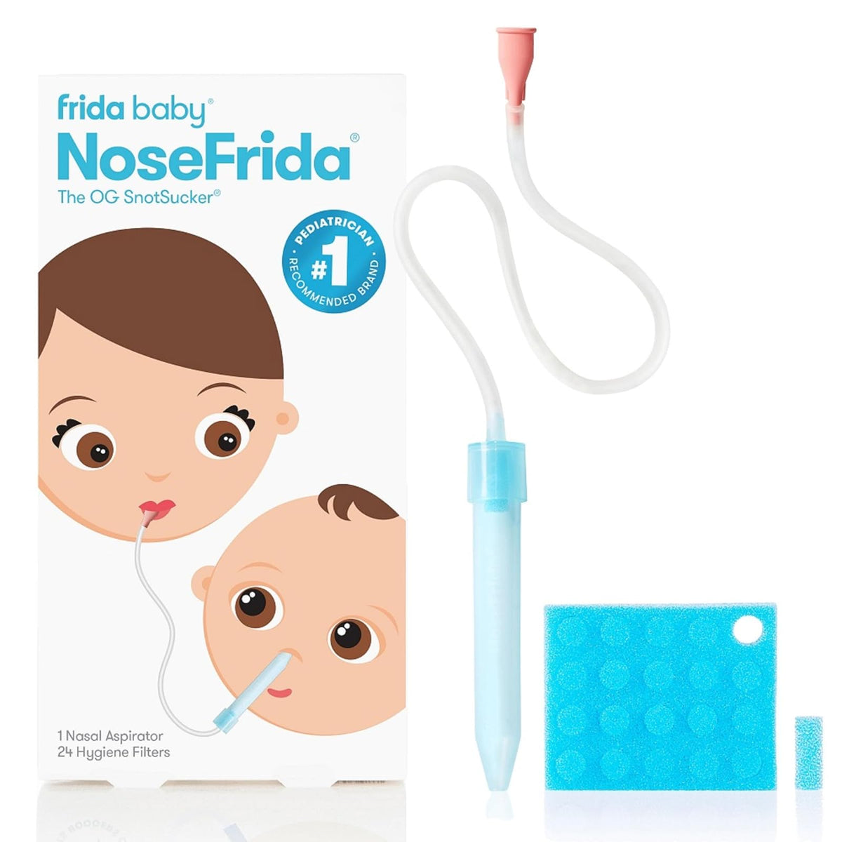 FridaBaby NoseFrida The SnotSucker Aspirador nasal, Talla 20 Additional Hygiene Filters, Blanco, Incluye 20 filtros de higiene adicionales