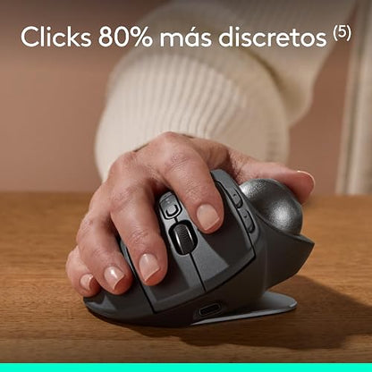 Logitech MX Ergo S Mouse inalámbrico avanzado con trackball, Mouse ergonómico inalámbrico Recargable Mediante USB-C con Bluetooth y dongle cifrado, 6 Botones programables, para PC/Mac - Grafito