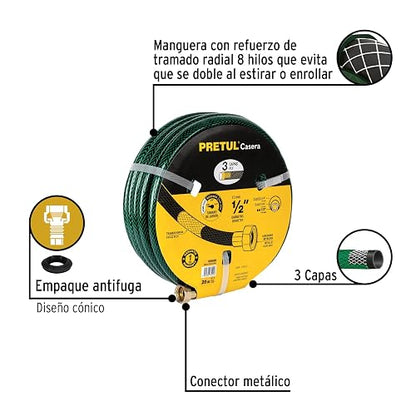 Pretul MAN-20X1/2PM, Manguera 1/2" reforzada 3 capas conexiones metal 20 m