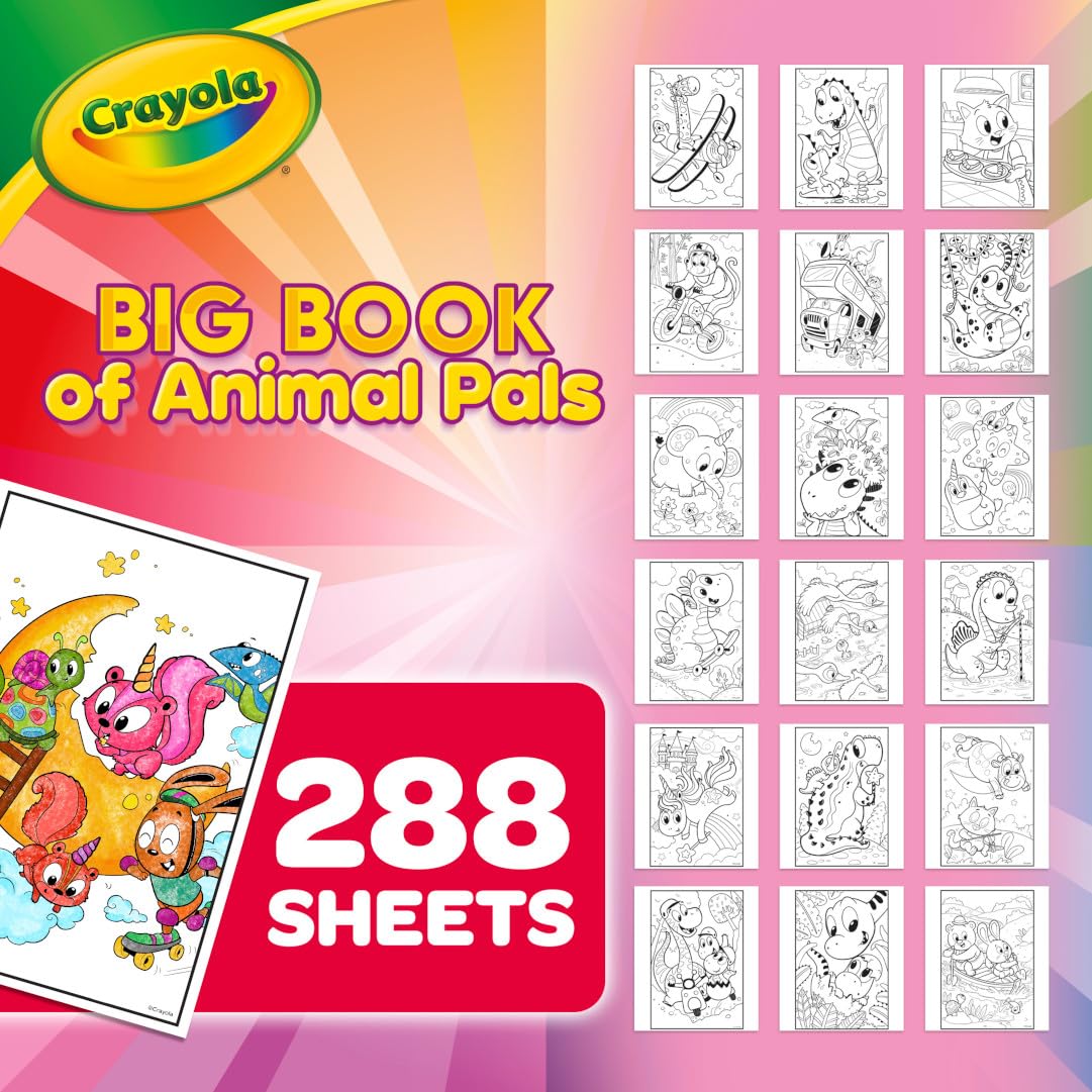 Crayola - Libro grande de amigos de animales, 288 páginas para colorear, regalo para niños, edad 3, 4, 5, 6 años