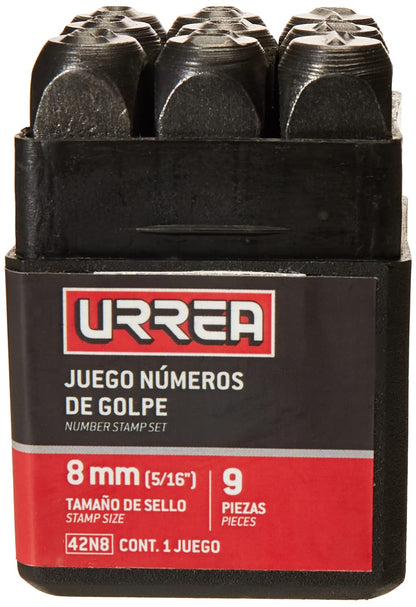 Urrea 42N8 Juego de números del "0" al "9" de golpe 8 mm, 9 piezas