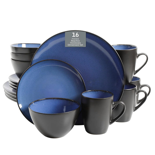 Gibson Home Soho - Vajilla redonda de cerámica reactiva, 16 piezas, Azul, 1