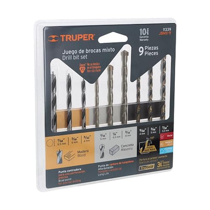 Truper JBMX-9 Juego de 9 Brocas Alta Velocidad para Concreto, Metal y Madera