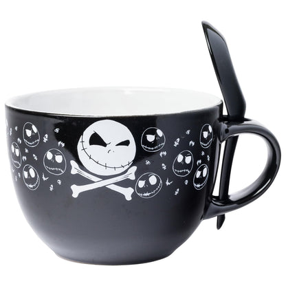 Silver Buffalo Nightmare Before Christmas Jack Cross Bones - Taza de sopa de cerámica con cuchara de 24 onzas