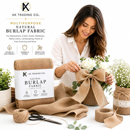AK TRADING CO. 40 pulgadas de ancho x 10 yardas (30 pies) – Tela de arpillera natural multiusos – para decoración, manualidades, hogar, bodas, manteles, paisajismo, proyectos de jardín y mucho más