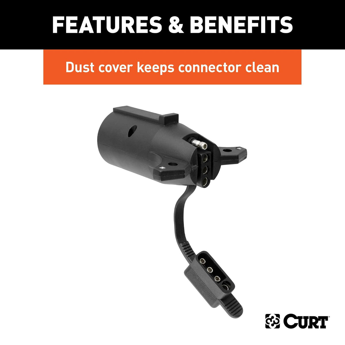 Curt 57245 Adaptador de Cableado de Remolque Plano de 7 Vías con Probador Negro
