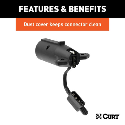 Curt 57245 Adaptador de Cableado de Remolque Plano de 7 Vías con Probador Negro