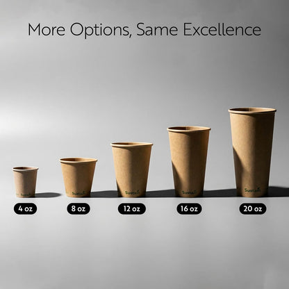 Restaurantware Sustain - Tazas calientes de 4 onzas, 50 tazas de café de una sola pared, tapas se venden por separado, revestimiento de PLA a prueba de fugas, taza de papel kraft compostable, tolera