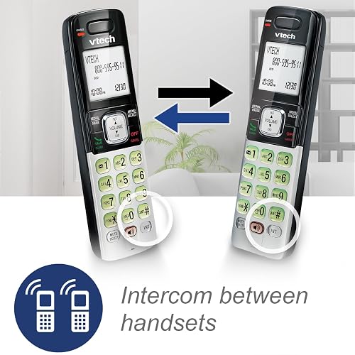 Teléfono Vtech DECT 6.0 con base para identificación de llamadas y llamada en espera, Plateado/Negro