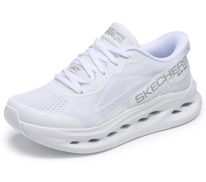 Skechers Max Cushioning Glide-Step Caledonia tenis para mujer - 25.5 cm - blanco y plateado
