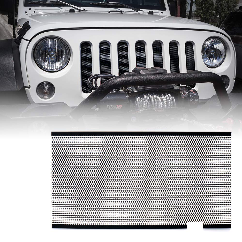 Inserto de malla de aluminio negro Xprite compatible con Jeep Wrangler JK JKU 2007-2018 cubierta frontal original parrilla mate - Negro -