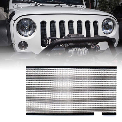 Inserto de malla de aluminio negro Xprite compatible con Jeep Wrangler JK JKU 2007-2018 cubierta frontal original parrilla mate - Negro -