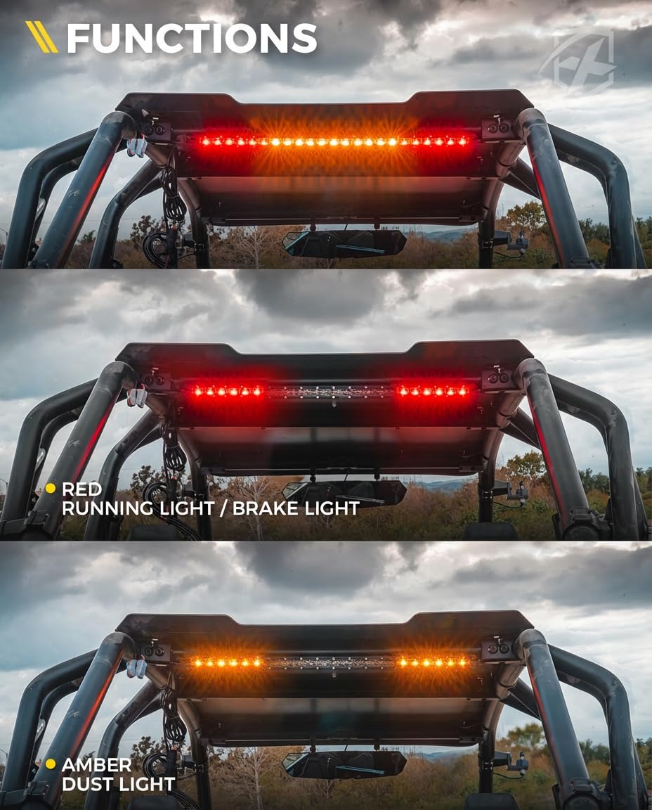 Xprite - Barra de luz LED de 25 Pulgadas, luz Trasera Todoterreno con señal de Giro de Freno, Luces de Marcha para Jaula de 1.7 a 2 Pulgadas, Compatible con UTV, Polaris RZR, Yamaha, Kawasaki, | Con señal de giro de freno para barra de rodillo de 1.75-2 p