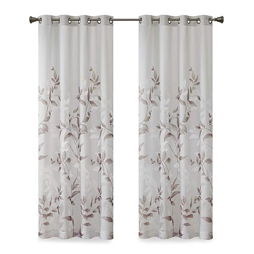 Madison Park - Cortina De Ventana Semitransparente Cecily De Un Solo Panel Con Estampado Botánico Desgastado, Fácil De Colgar, Se Adapta A Barras De Hasta 1.25 Pulgadas De Diámetro