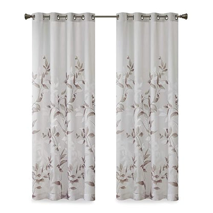 Madison Park - Cortina De Ventana Semitransparente Cecily De Un Solo Panel Con Estampado Botánico Desgastado, Fácil De Colgar, Se Adapta A Barras De Hasta 1.25 Pulgadas De Diámetro