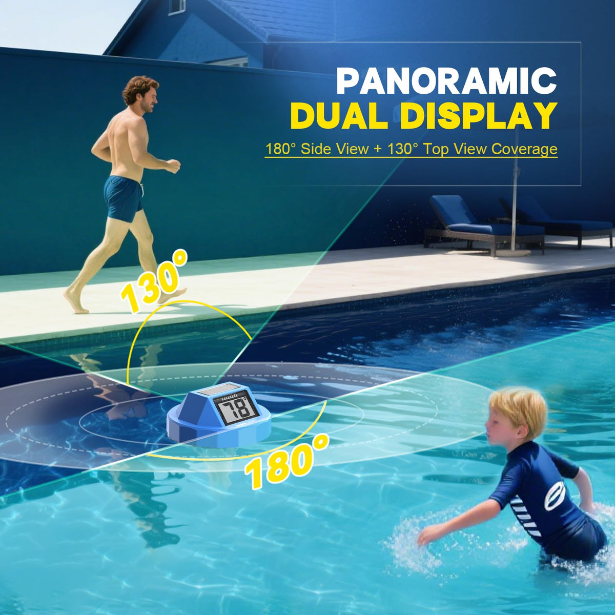 - Termómetro de piscina solar digital flotante, visualización grande de alta precisión sin empañamiento con visualización de doble cara para piscina, acuario, spa, aguas termales, estanques