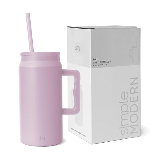 Simple Modern Vaso Térmico con Asa y Popote | Jarra de Agua Grande de Acero Inoxidable Aislada | Regalos para Mujeres & Hombres | Trek Colección | 1480ml | Lavender Mist