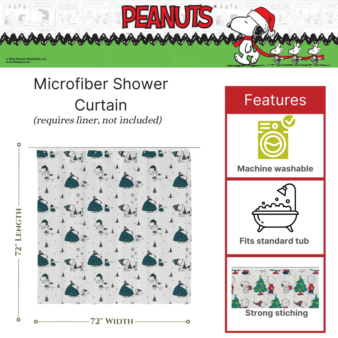 Franco Peanuts Snoopy - Cortina de Ducha de Microfibra para baño de Navidad, 72 x 72 Pulgadas (Producto con Licencia Oficial)