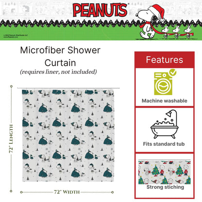 Franco Peanuts Snoopy - Cortina de Ducha de Microfibra para baño de Navidad, 72 x 72 Pulgadas (Producto con Licencia Oficial)