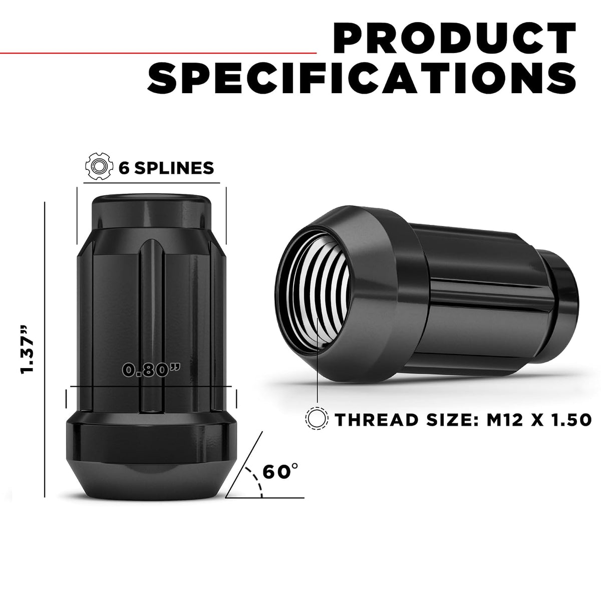 White Knight 3807BK-20AM Tuerca de Empalme con Llave M12 x 1,50, Color Negro Chapado en Cromo, 20 Unidades