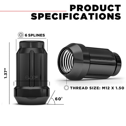 White Knight 3807BK-20AM Tuerca de Empalme con Llave M12 x 1,50, Color Negro Chapado en Cromo, 20 Unidades