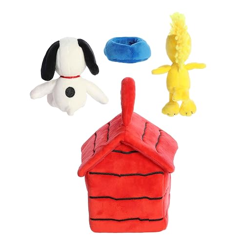 Aurora® Adorable Casa de Perro de Snoopy® de Peanuts Conjunto de Juguetes de Peluche - Juguetes con Licencia Oficial para Todos los Fans de Snoopy - Regalo Sentimental para Adultos y Celebraciones de