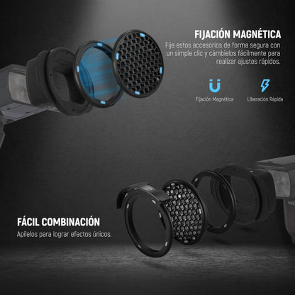 NEEWER Anillo Adaptador de Cabeza de Flash Cuadrado de Silicona con Cabezal de Flash Redondo Magnético Kit de Gel de Color para Z760 NW760 NW700 NW620 NW635II TT560 Speedlite de Cabeza Cuadrada, CRM3
