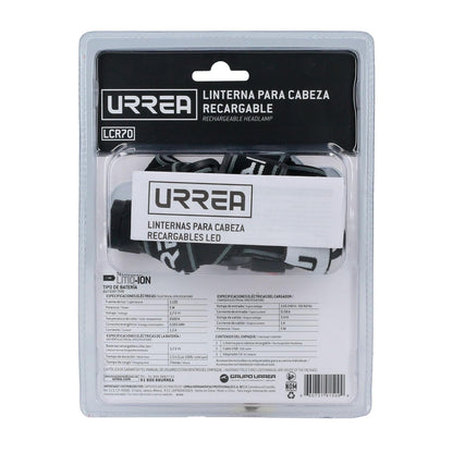 Urrea LCR70 Linterna de LED para cabeza recargable de 700 lm