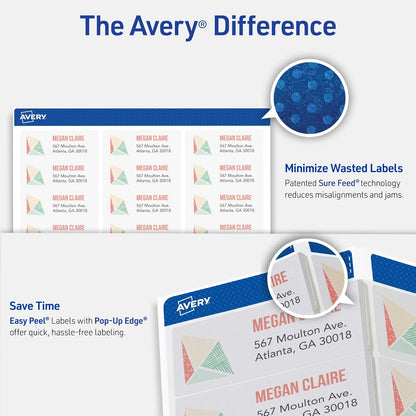 Avery AVE-8660 Etiqueta Permanente Inkjet, 30 Etiquetas por Hoja, 750PK, color Transparente
