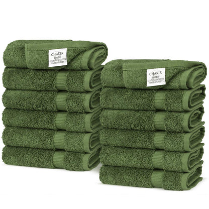 Luxury Hotel & Spa Towel 100% Genuine Turkish Cotton (Wash Cloth - Set of 12, Moss)