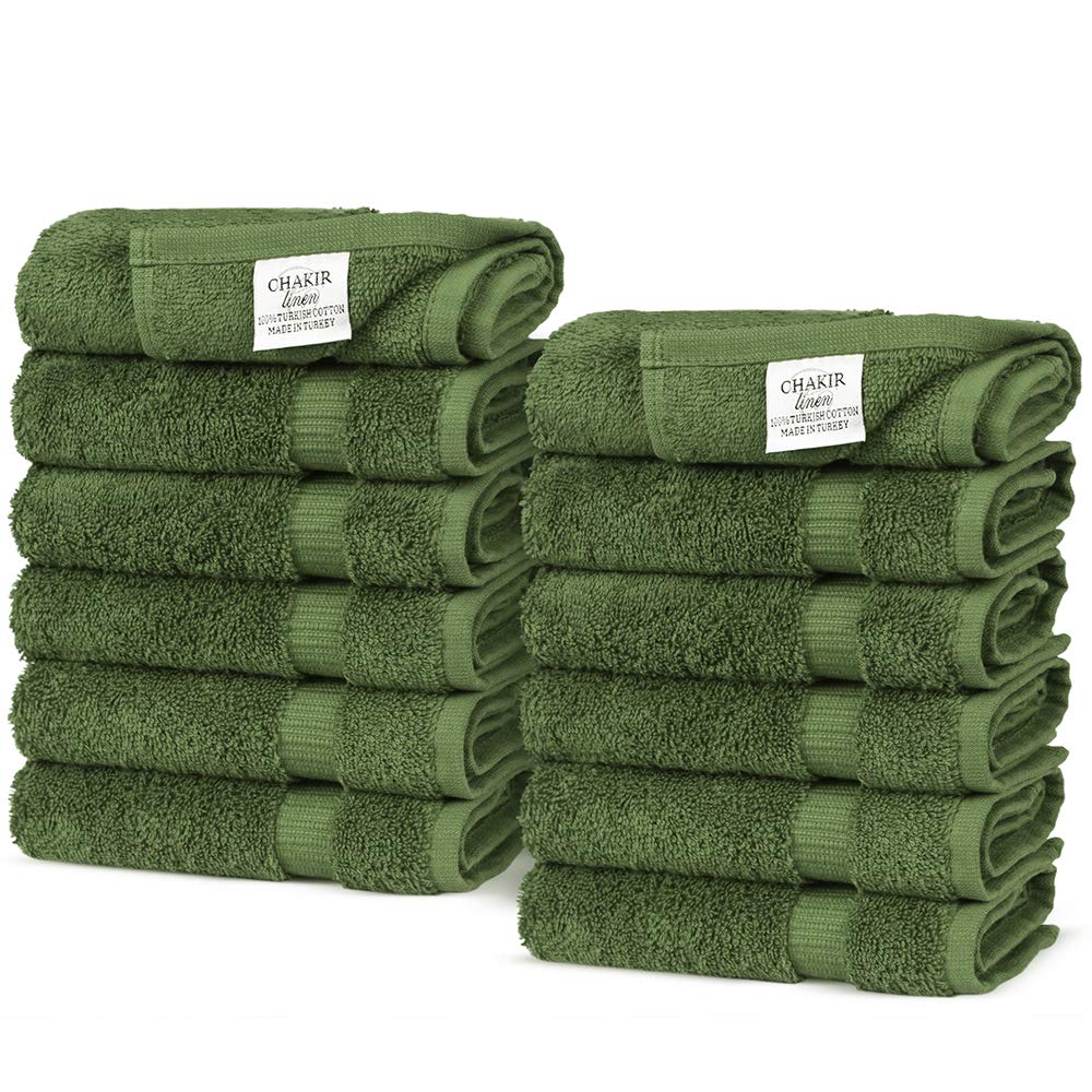 Luxury Hotel & Spa Towel 100% Genuine Turkish Cotton (Wash Cloth - Set of 12, Moss)