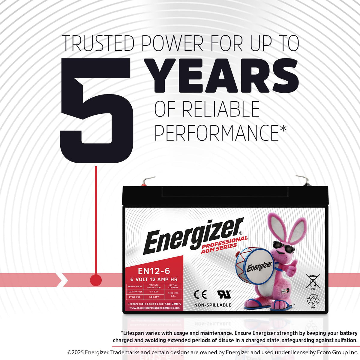 Energizer EN12-6, 6 Volt 12 Amp HR, Long Lasting Sealed Lead Acid AGM Rechargeable Battery Ideal For Use In Garage Door, Alarm Panels, Emergency Lighting, Kids Ride On, Backup, and More