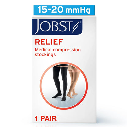 Jobst - Medias de compresión para alivio de muslos (15-20 mmHg, puntera abierta, con banda de silicona de puntos, pequeñas), color beige